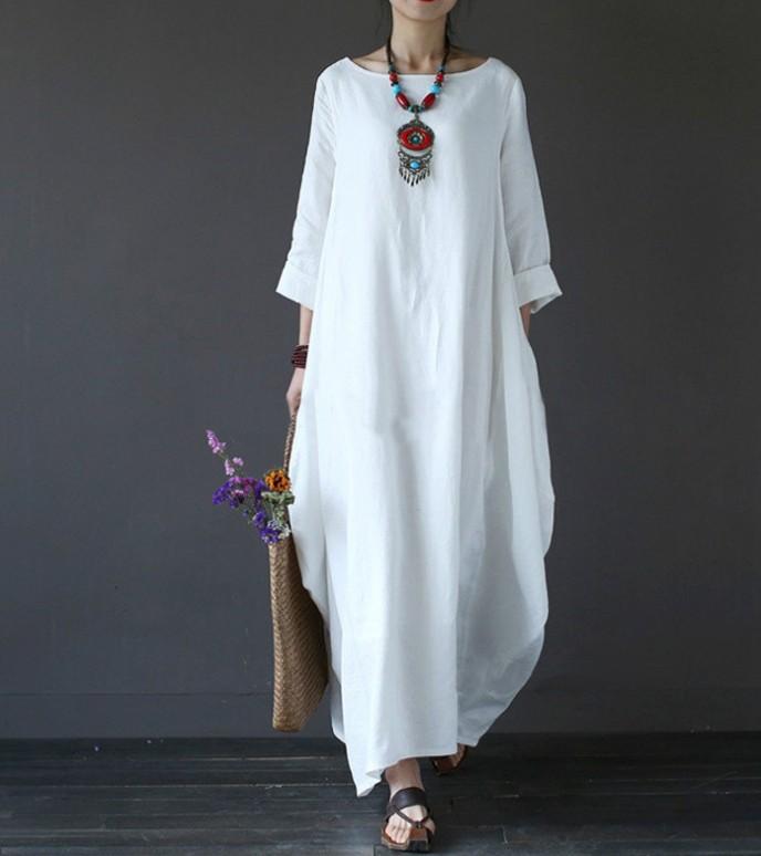 Loose T-neck Middle Sleeve Long Dress for European and American Ladies