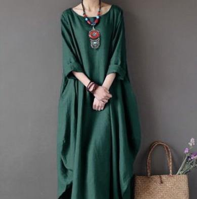 Loose T-neck Middle Sleeve Long Dress for European and American Ladies