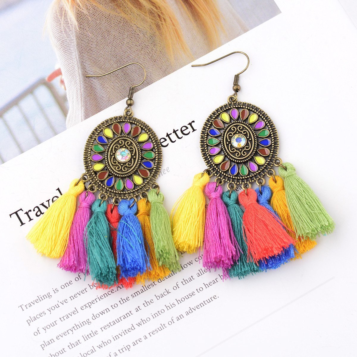 Vintage Colorful Tassel Dream Catcher Earrings Jewelry