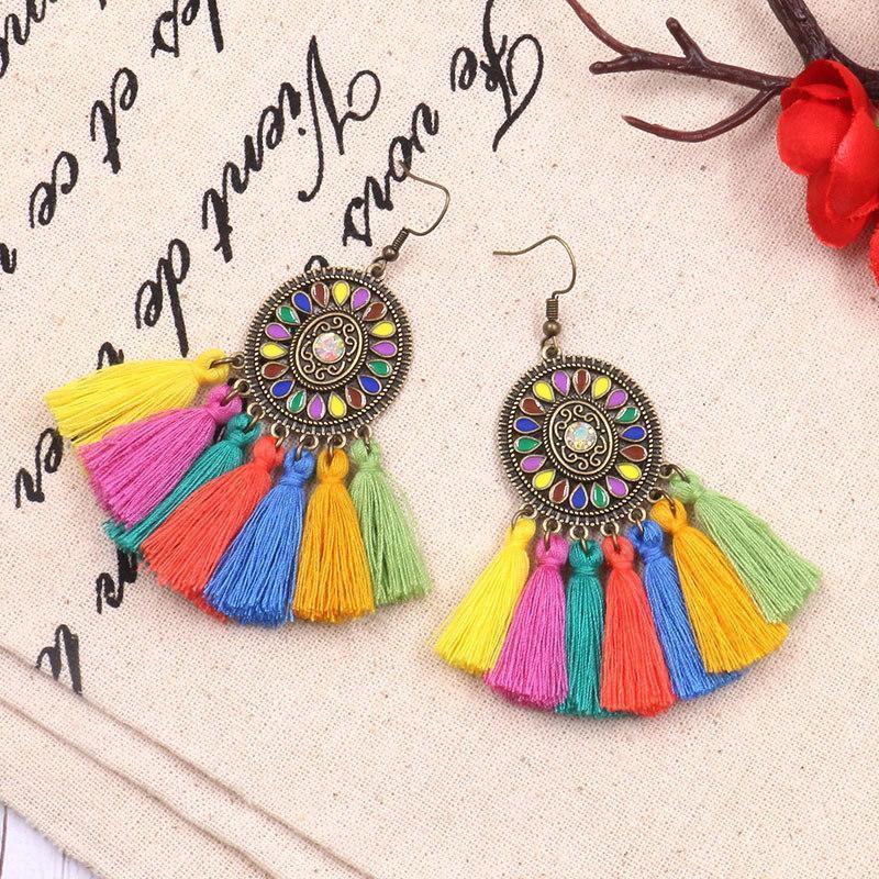 Vintage Colorful Tassel Dream Catcher Earrings Jewelry