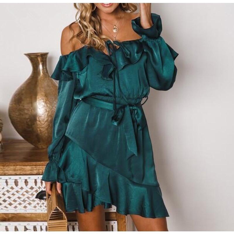 Elegant Off-the-shoulder Belted Slim Sexy Dress