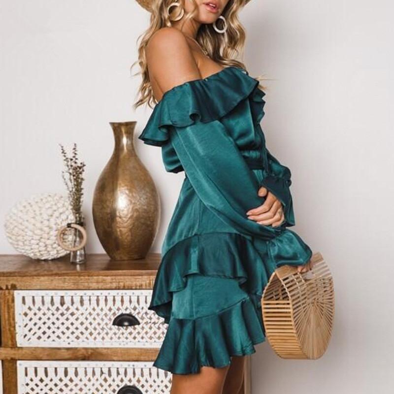 Elegant Off-the-shoulder Belted Slim Sexy Dress