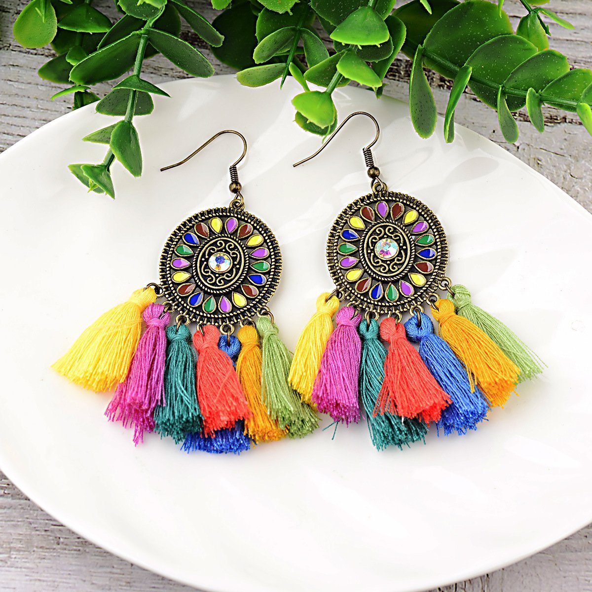 Vintage Colorful Tassel Dream Catcher Earrings Jewelry