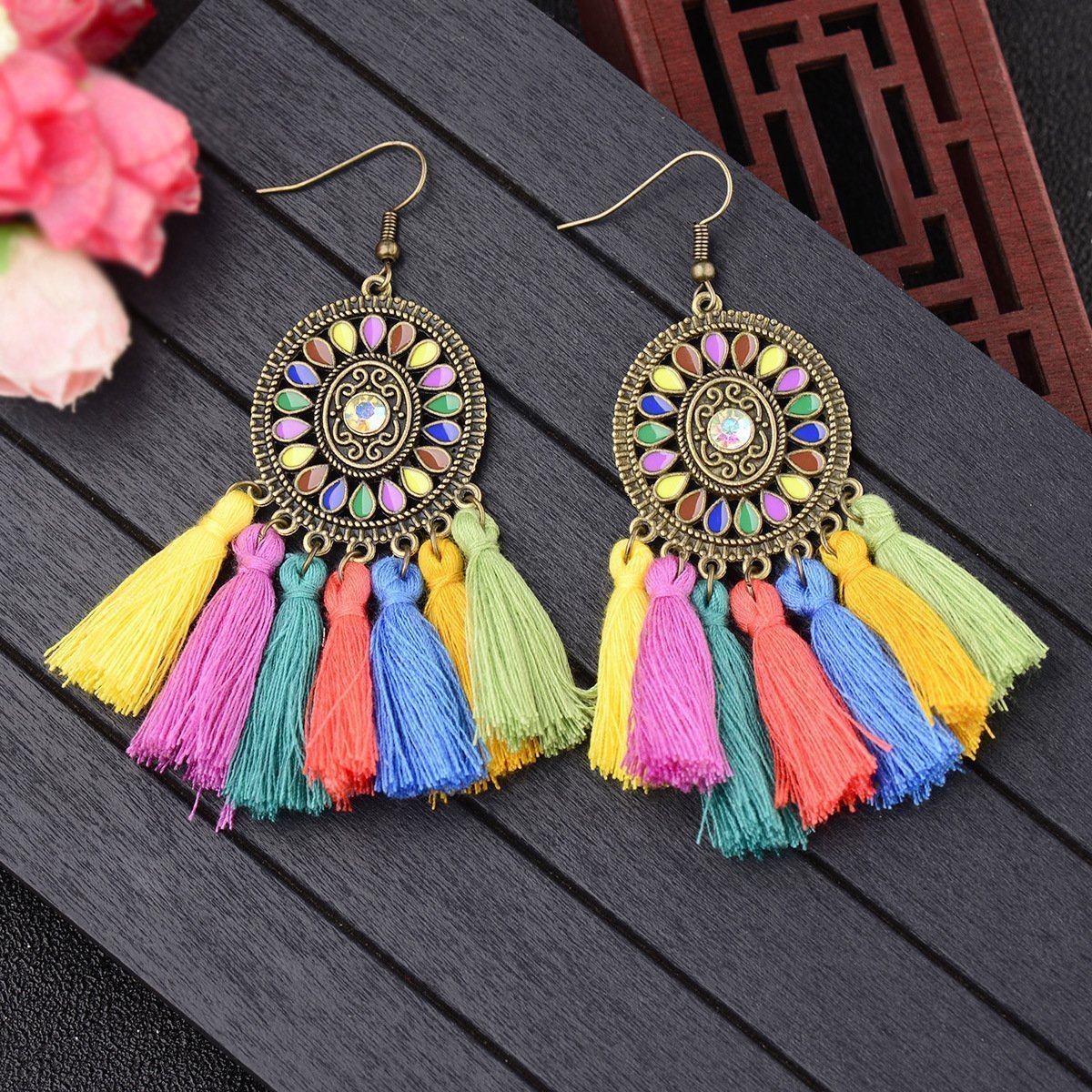 Vintage Colorful Tassel Dream Catcher Earrings Jewelry