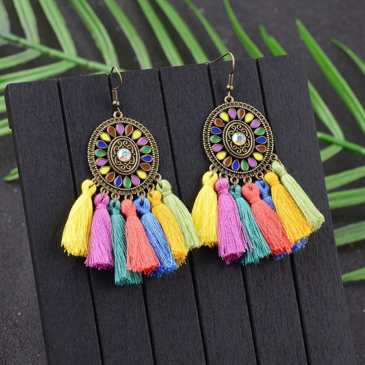 Vintage Colorful Tassel Dream Catcher Earrings Jewelry