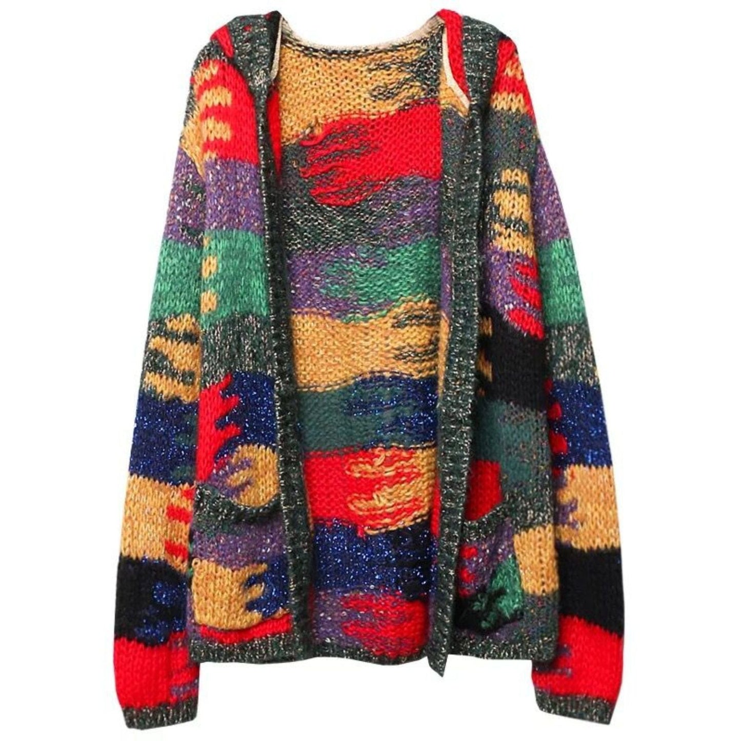 Autumn And Winter Colorful Knit Cardigan Lazy Wind Hooded Coat