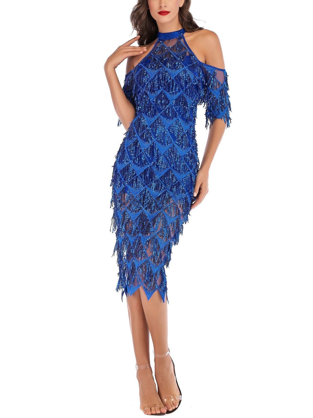 Sexy slim sequined tassel dress