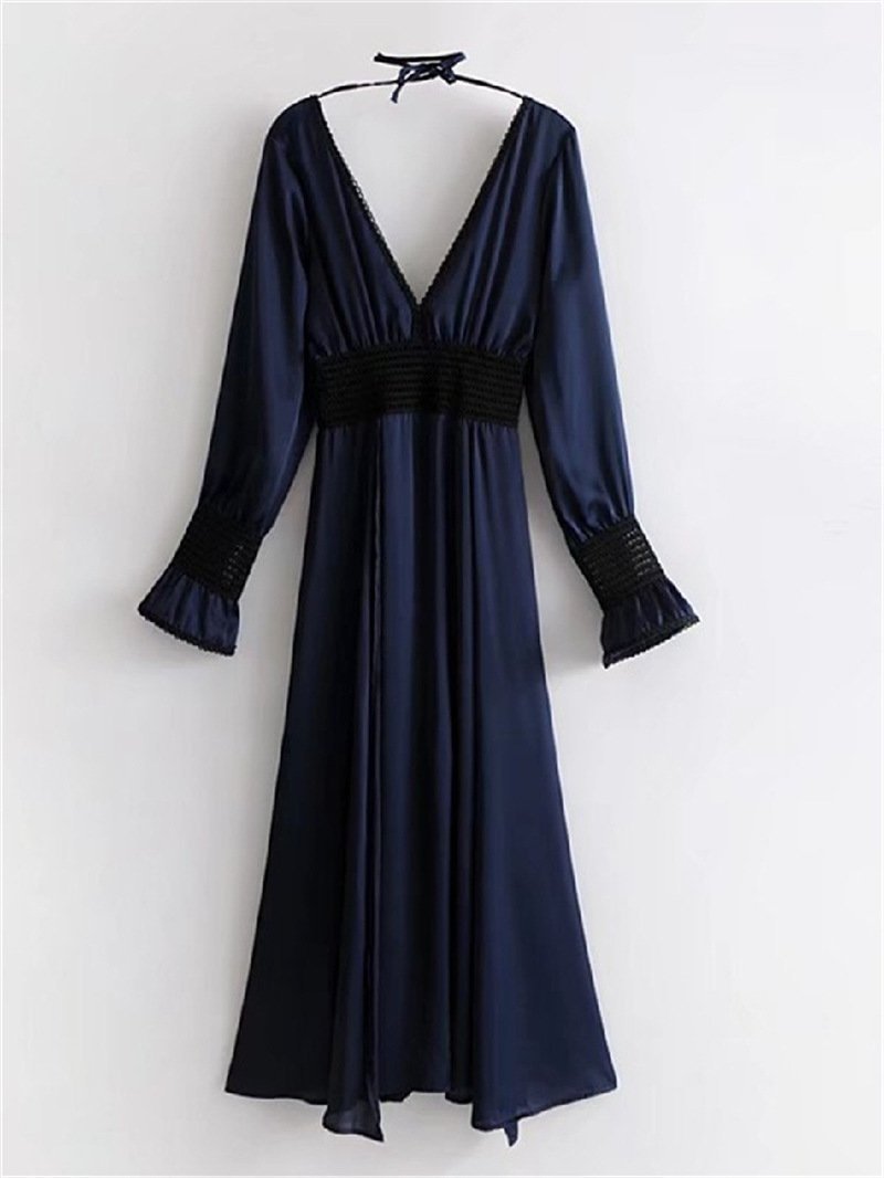 V-Neck Short Sexy Evening Dress Banquet Navy Dress