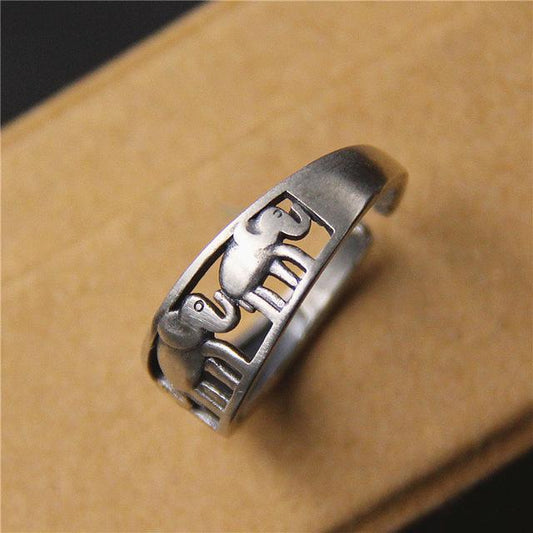 Original Thai Silver Retro S925 Sterling Silver Opening Three Small Elephant Ring Female Auspicious Transport Old Ring
