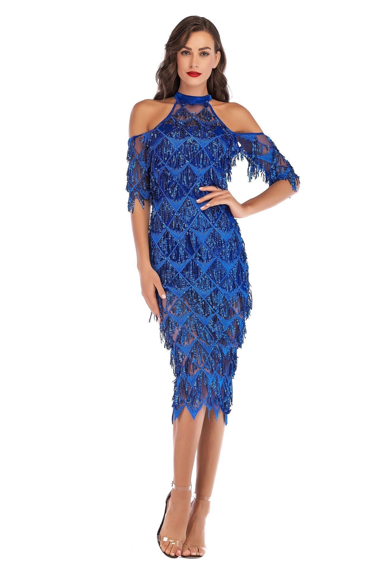 Sexy slim sequined tassel dress