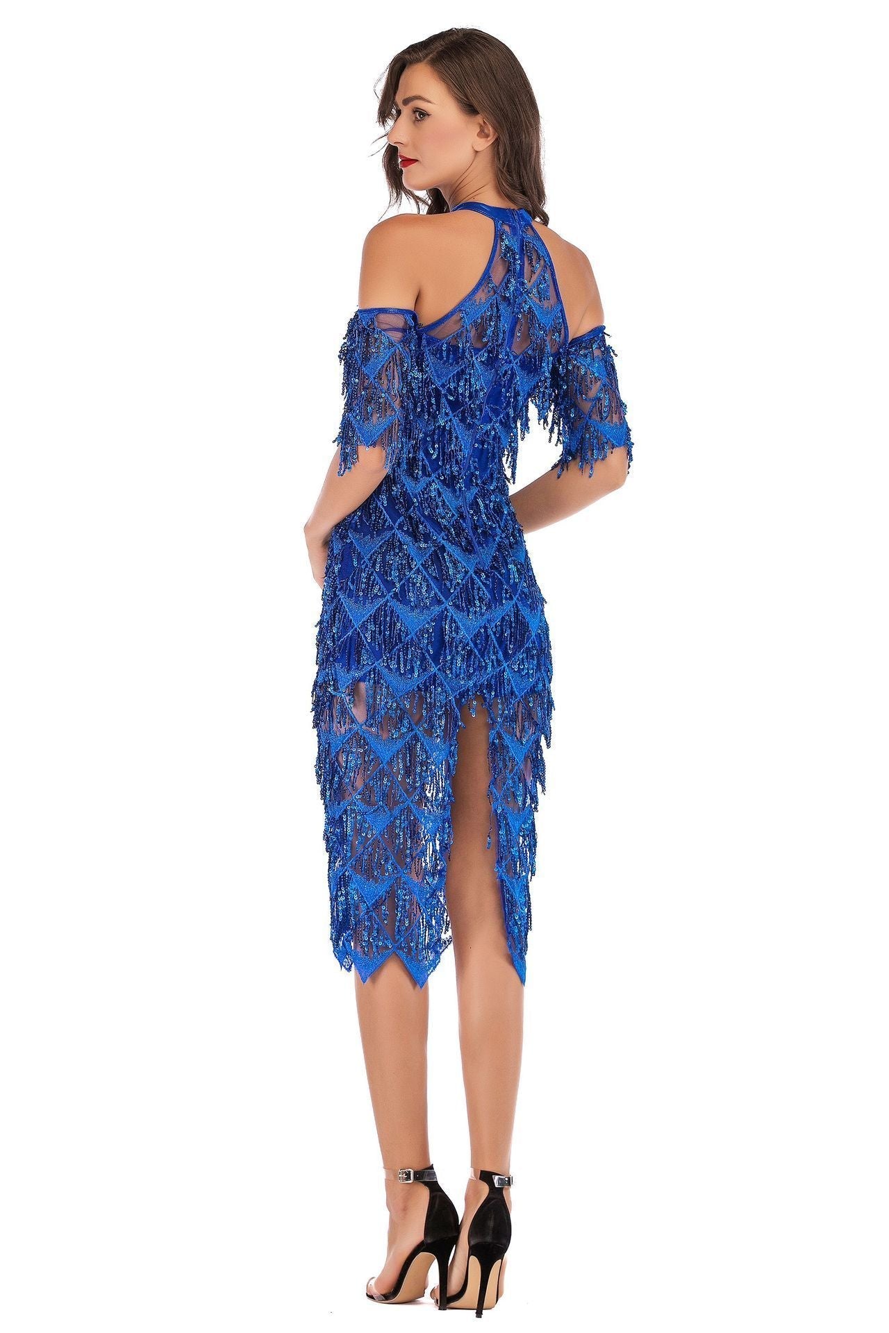 Sexy slim sequined tassel dress