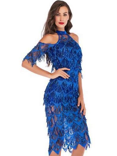 Sexy slim sequined tassel dress