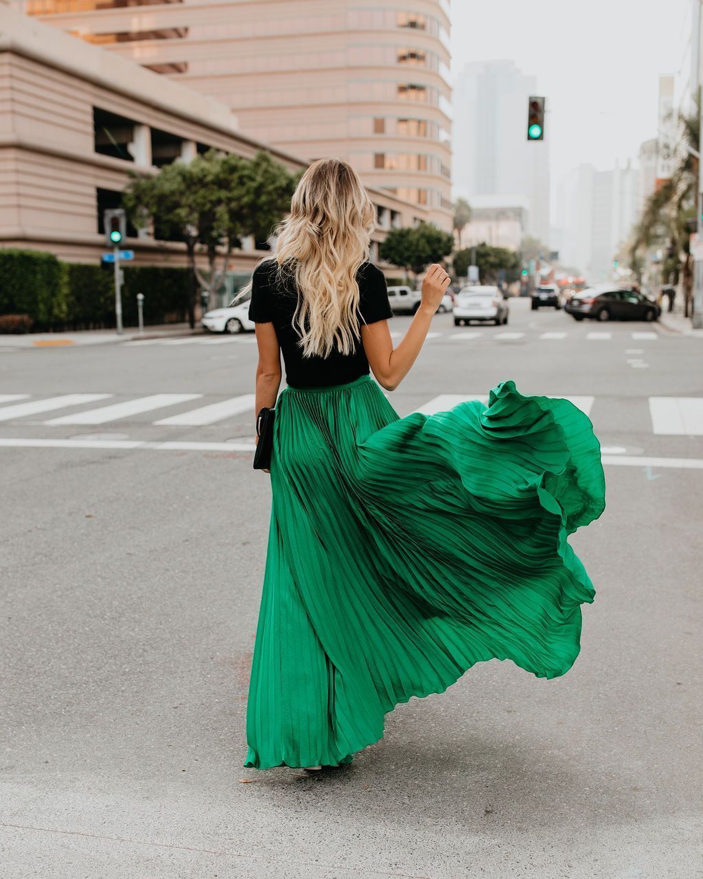 Solid Color High Waist Pleated Long Maxi Skirt