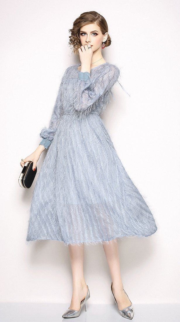 Autumn And Winter Fashion Waist Tassel Feathers Long Dress