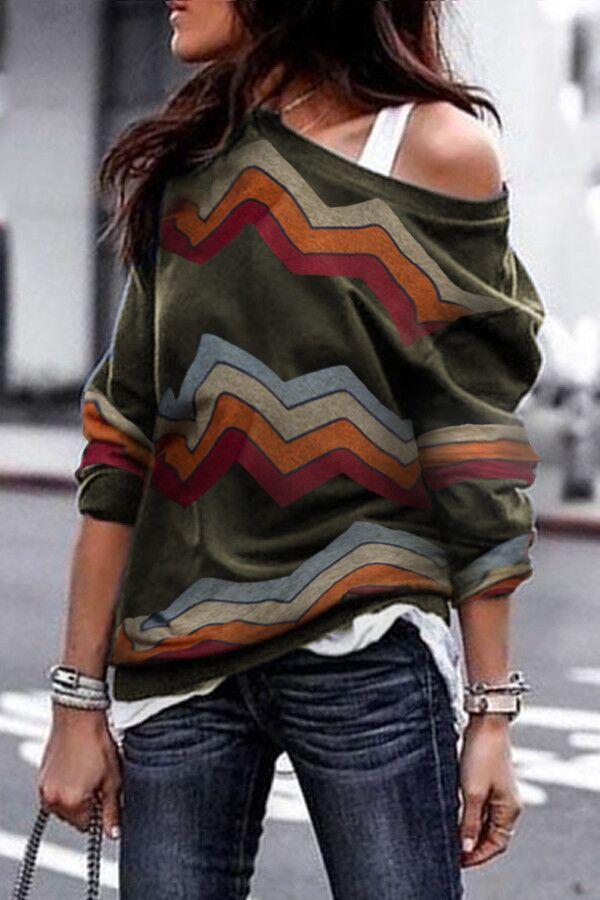 Loose Sloping Shoulder Long Sleeves Pullover Tops