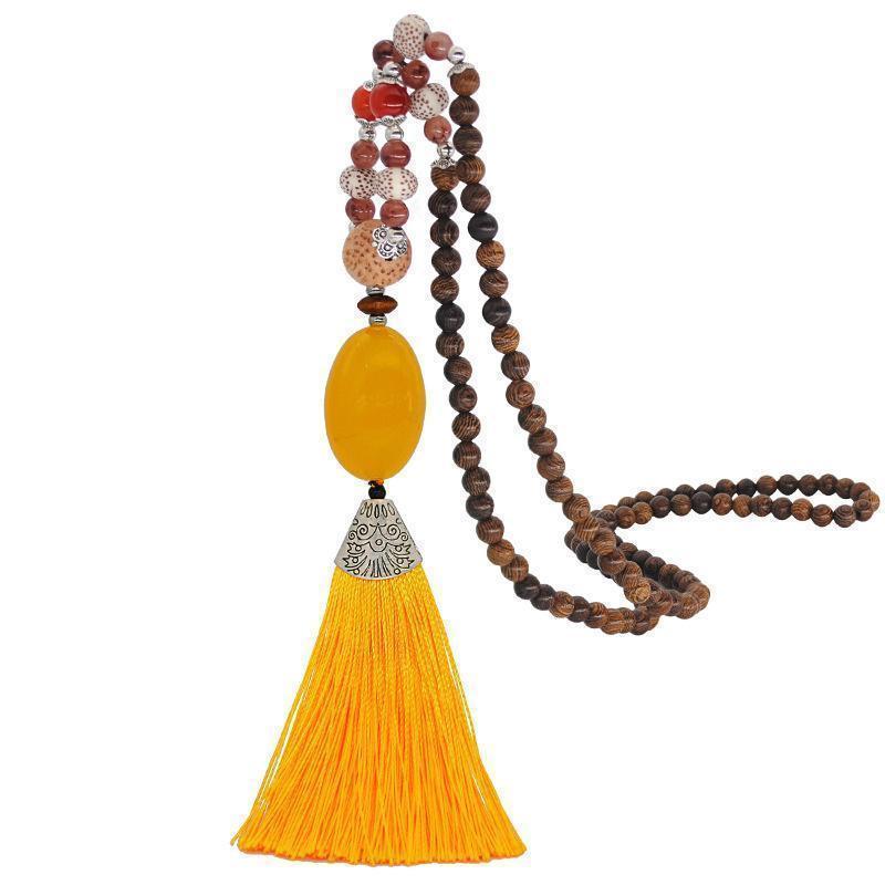 Literary Tassel Necklace Original Beaded Sweater Chain Hemp Cotton Accessories Ethnic Nepal Pendant