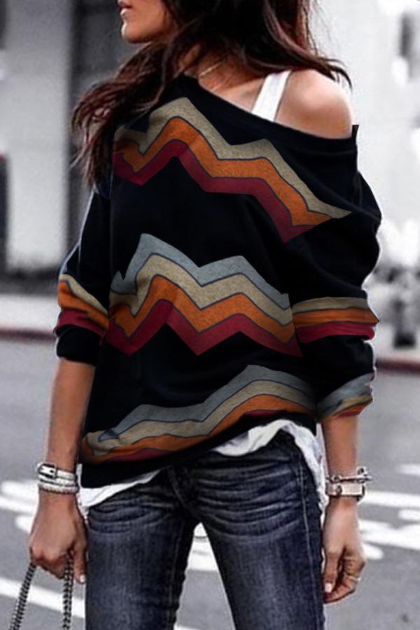 Loose Sloping Shoulder Long Sleeves Pullover Tops