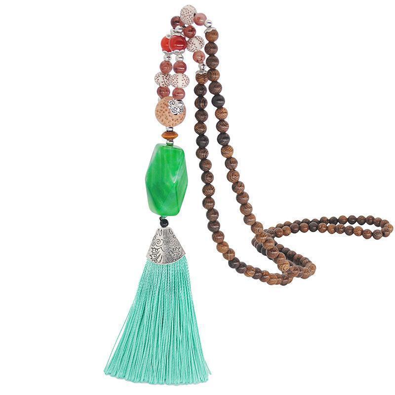 Literary Tassel Necklace Original Beaded Sweater Chain Hemp Cotton Accessories Ethnic Nepal Pendant