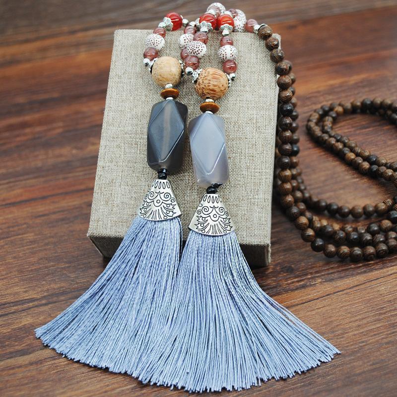 Literary Tassel Necklace Original Beaded Sweater Chain Hemp Cotton Accessories Ethnic Nepal Pendant