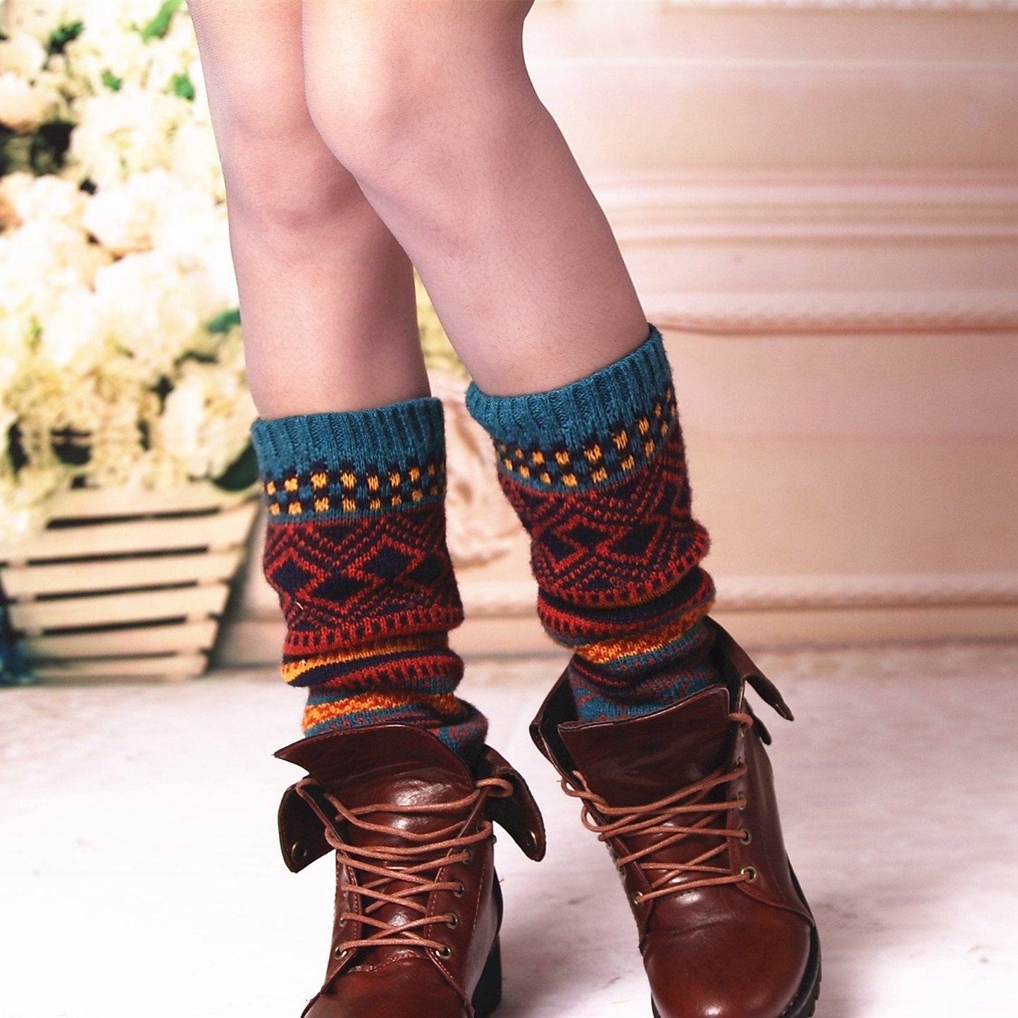 Winter Bohemian Boot Cuffs Knit Crochet Leg Warmers Socks