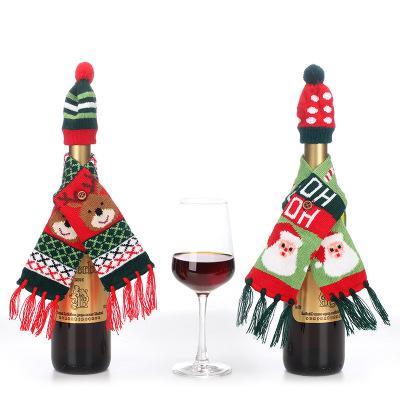 Christmas Knitted Scarf Hat Christmas Wine Bottle Set