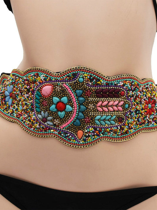 Fashion handmade girdle Bohemian retro national wind elastic adjustable belt ladies elastic waist in autumn and winter