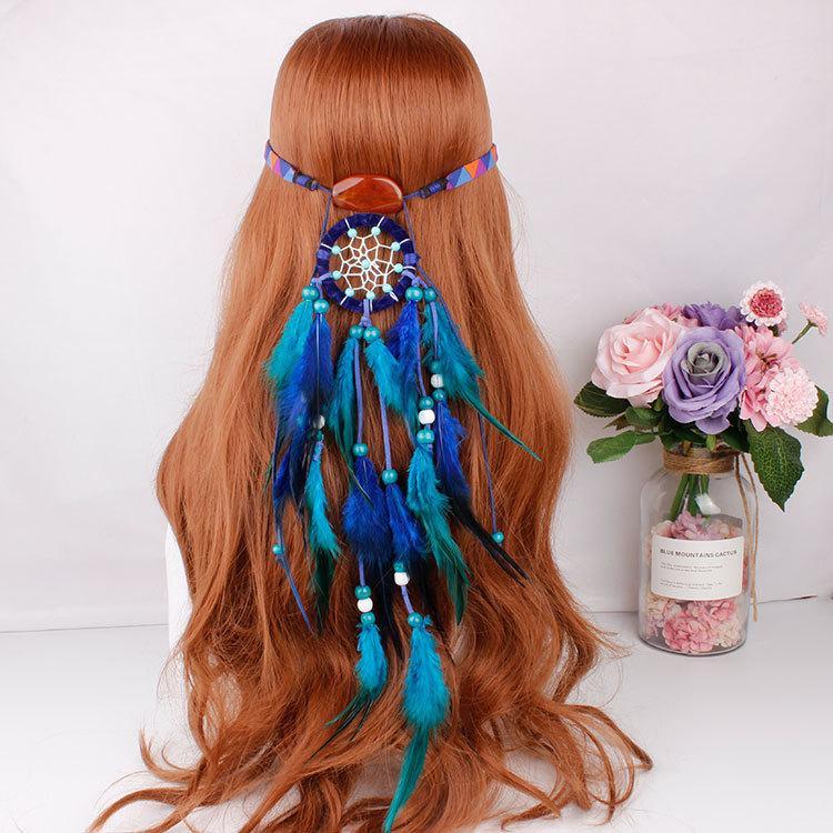 Feather hair band elastic dream catcher national style headwear