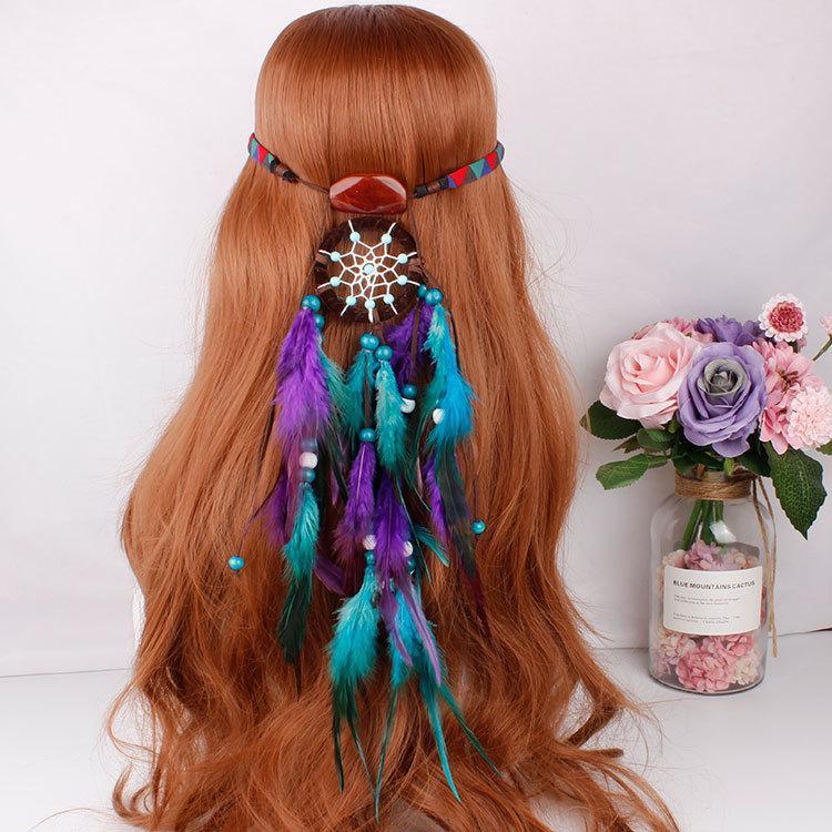 Feather hair band elastic dream catcher national style headwear