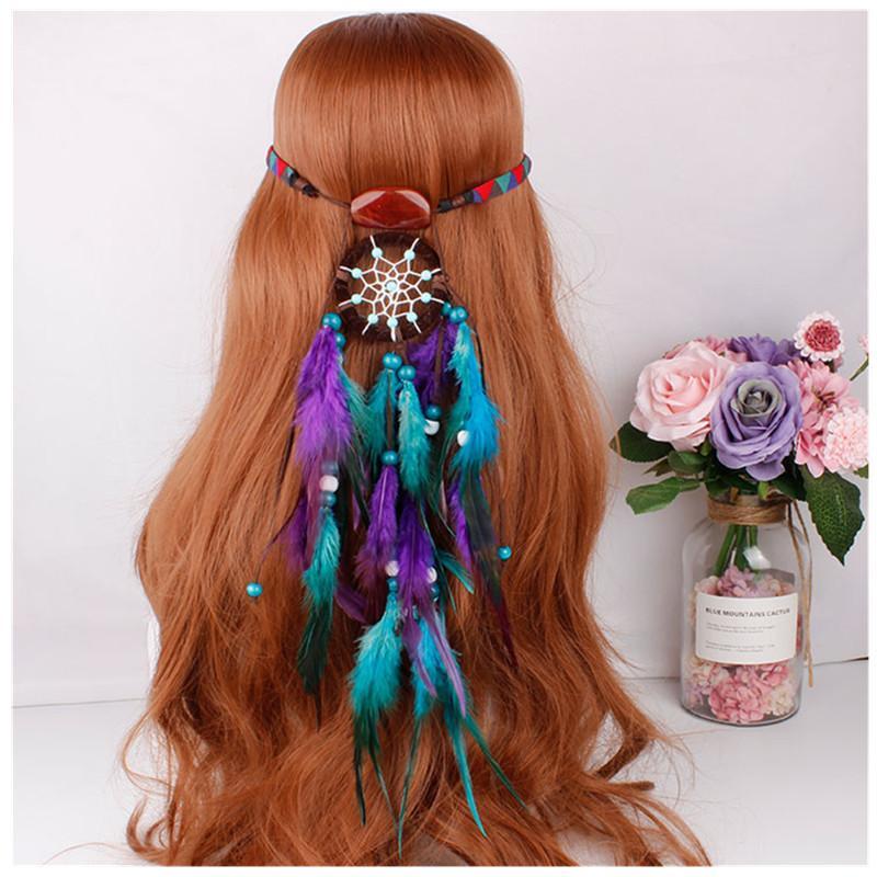 Feather hair band elastic dream catcher national style headwear