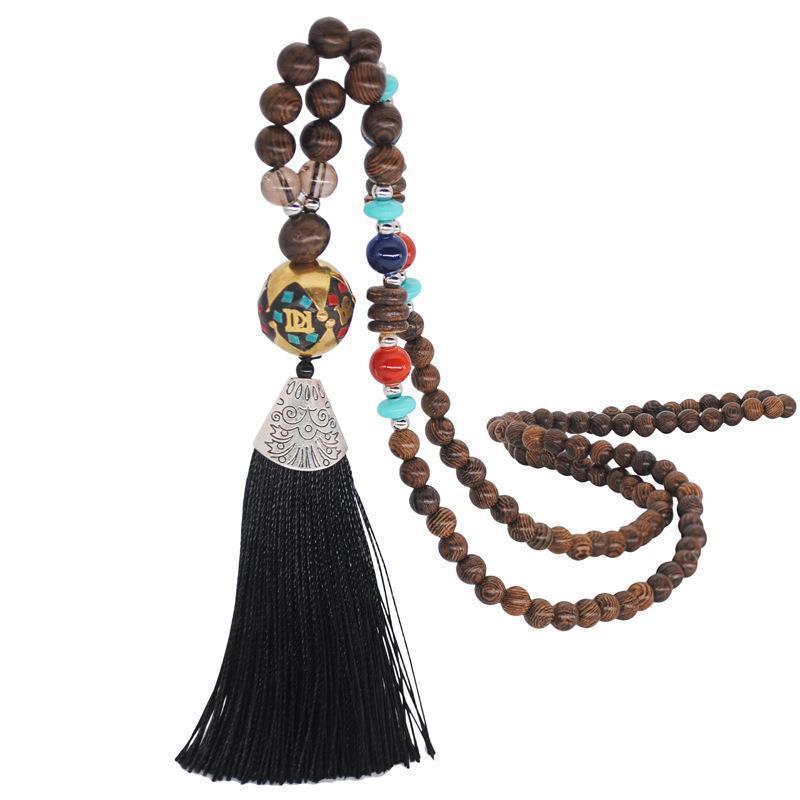 Literary Tassel Necklace Original Beaded Sweater Chain Hemp Cotton Accessories Ethnic Nepal Pendant