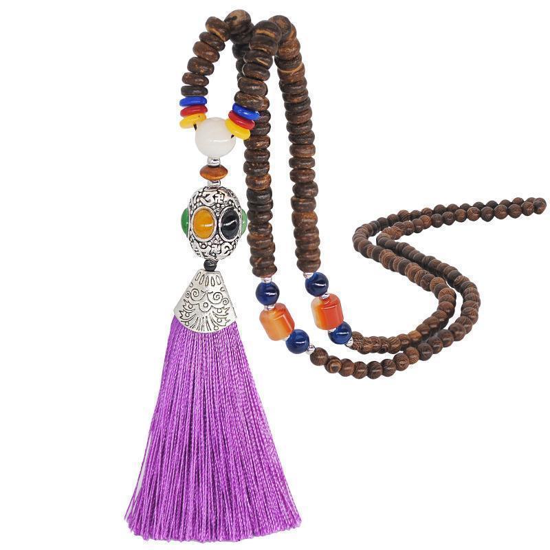 Literary Tassel Necklace Original Beaded Sweater Chain Hemp Cotton Accessories Ethnic Nepal Pendant