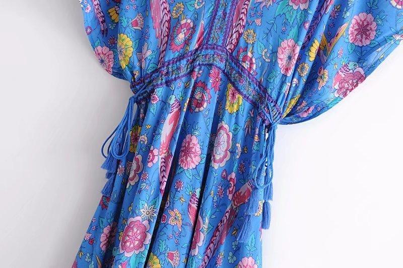 Printed Deep V Neck Tassel Bohemia Beach Maxi Dress