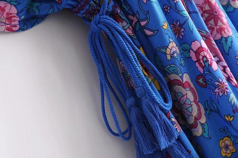 Printed Deep V Neck Tassel Bohemia Beach Maxi Dress