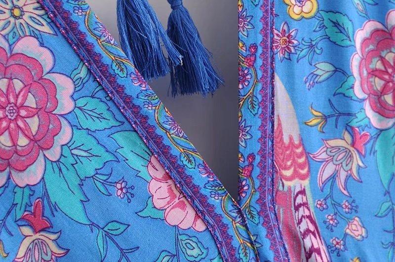 Printed Deep V Neck Tassel Bohemia Beach Maxi Dress