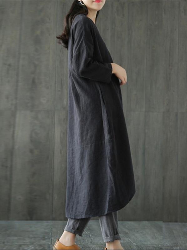 Solid Color Linen Cotton Loose Maxi Dress