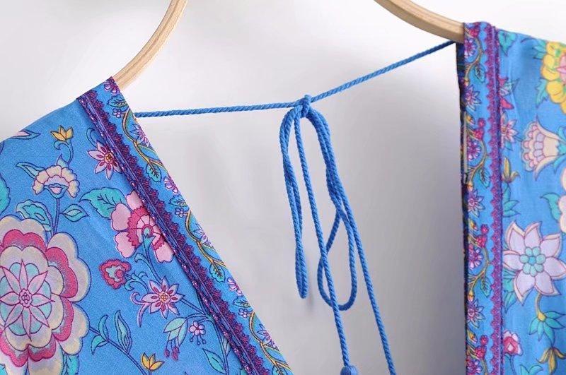 Printed Deep V Neck Tassel Bohemia Beach Maxi Dress