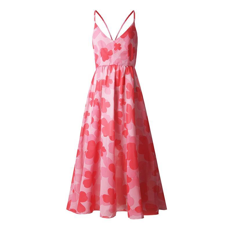 Sexy Chiffon Spaghetti Strap Floral Print Beach Maxi Long Dress