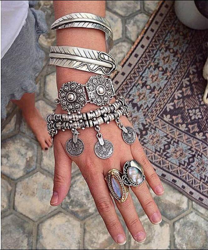 Vintage bohemian vintage engraved ancient coins tassel pendant bracelet & anklet