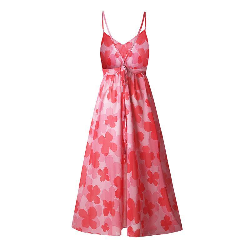 Sexy Chiffon Spaghetti Strap Floral Print Beach Maxi Long Dress