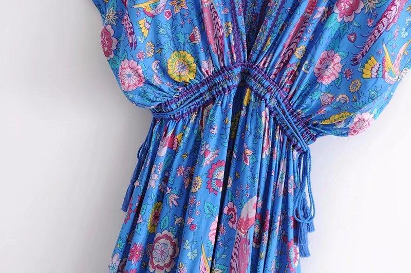 Printed Deep V Neck Tassel Bohemia Beach Maxi Dress
