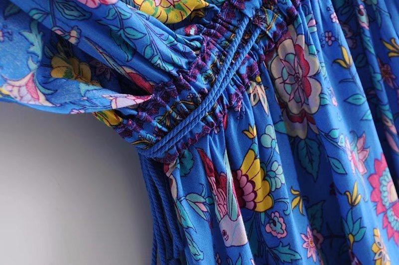 Printed Deep V Neck Tassel Bohemia Beach Maxi Dress