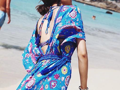 Printed Deep V Neck Tassel Bohemia Beach Maxi Dress