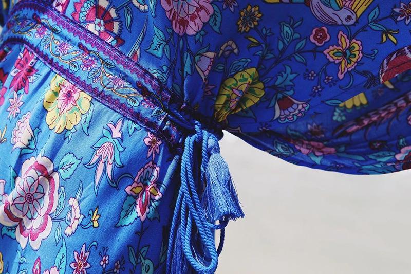 Printed Deep V Neck Tassel Bohemia Beach Maxi Dress