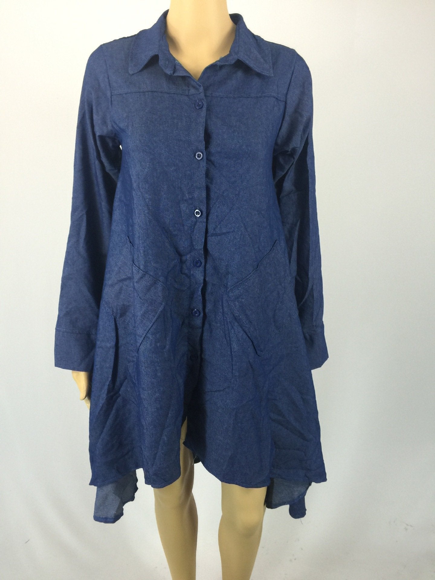 Pocket denim shirt large size women s irregular dress