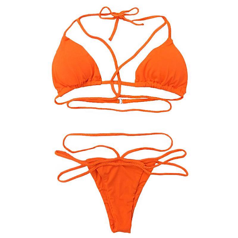 Strap knit button back bikini swimsuit with 14 colors