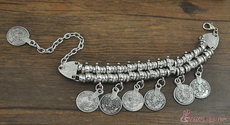 Vintage bohemian vintage engraved ancient coins tassel pendant bracelet & anklet