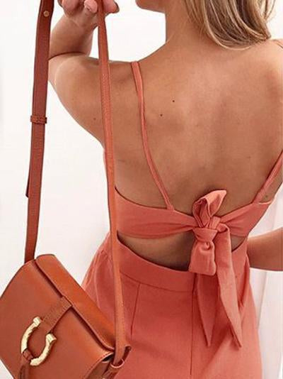 2018 Sexy Spaghetti Strap Solid Color Wide Leg Pants Jumpsuit Rompers