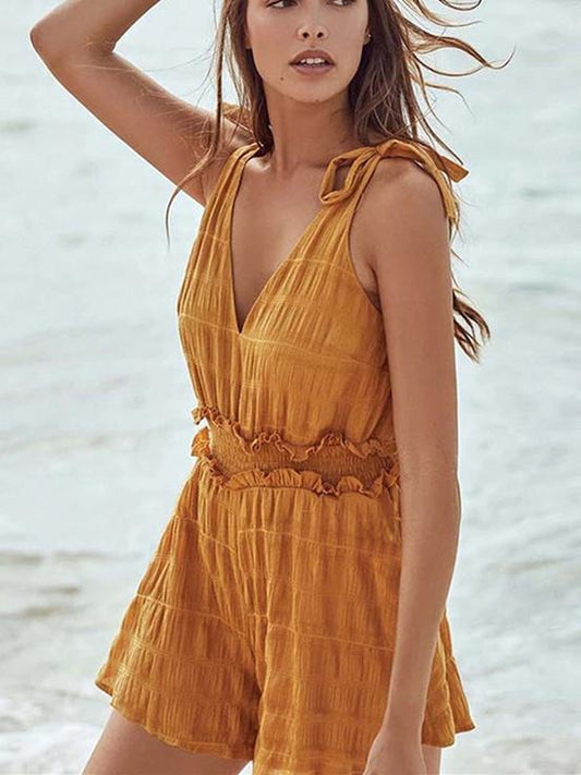 Summer Sexy Yellow Strap Stitching Jumpsuit Women