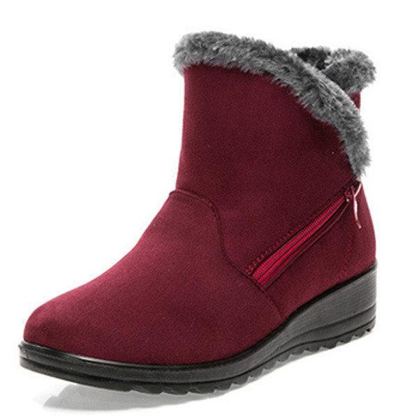 Winter Zipper Wedge Heel Keep Warm Ankle Snow Boots For Women