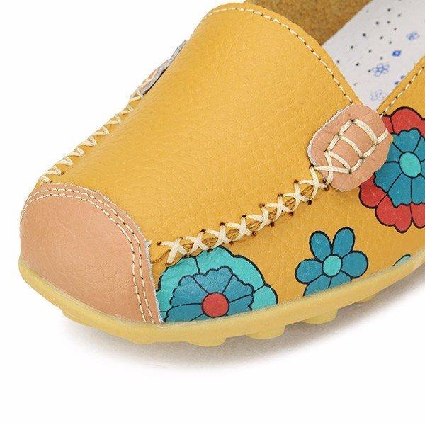 Floral Print Color Matching Soft Comfortable Slip On Flat Shoes